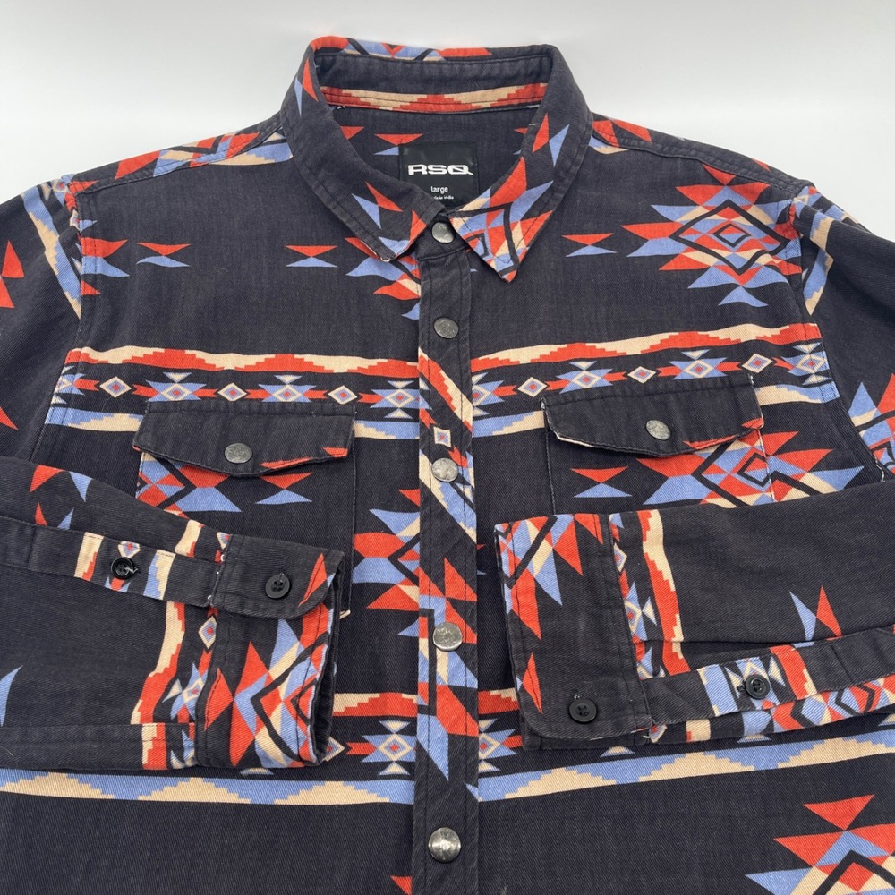 RSQ Western Aztec Tribal Shirt Mens Large Long Sleeve Button Up Cotton